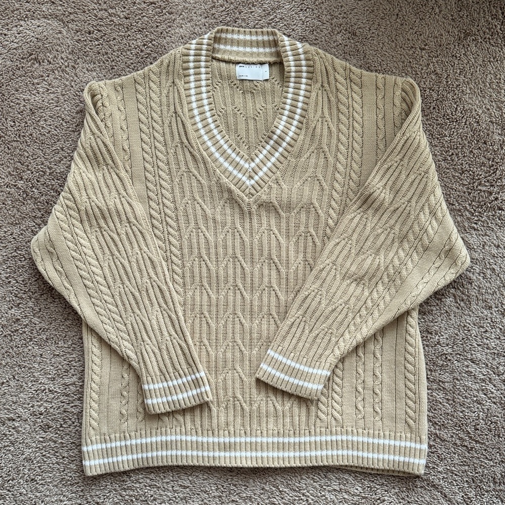 ASOS Beige V-Neck Cable Knit Sweater